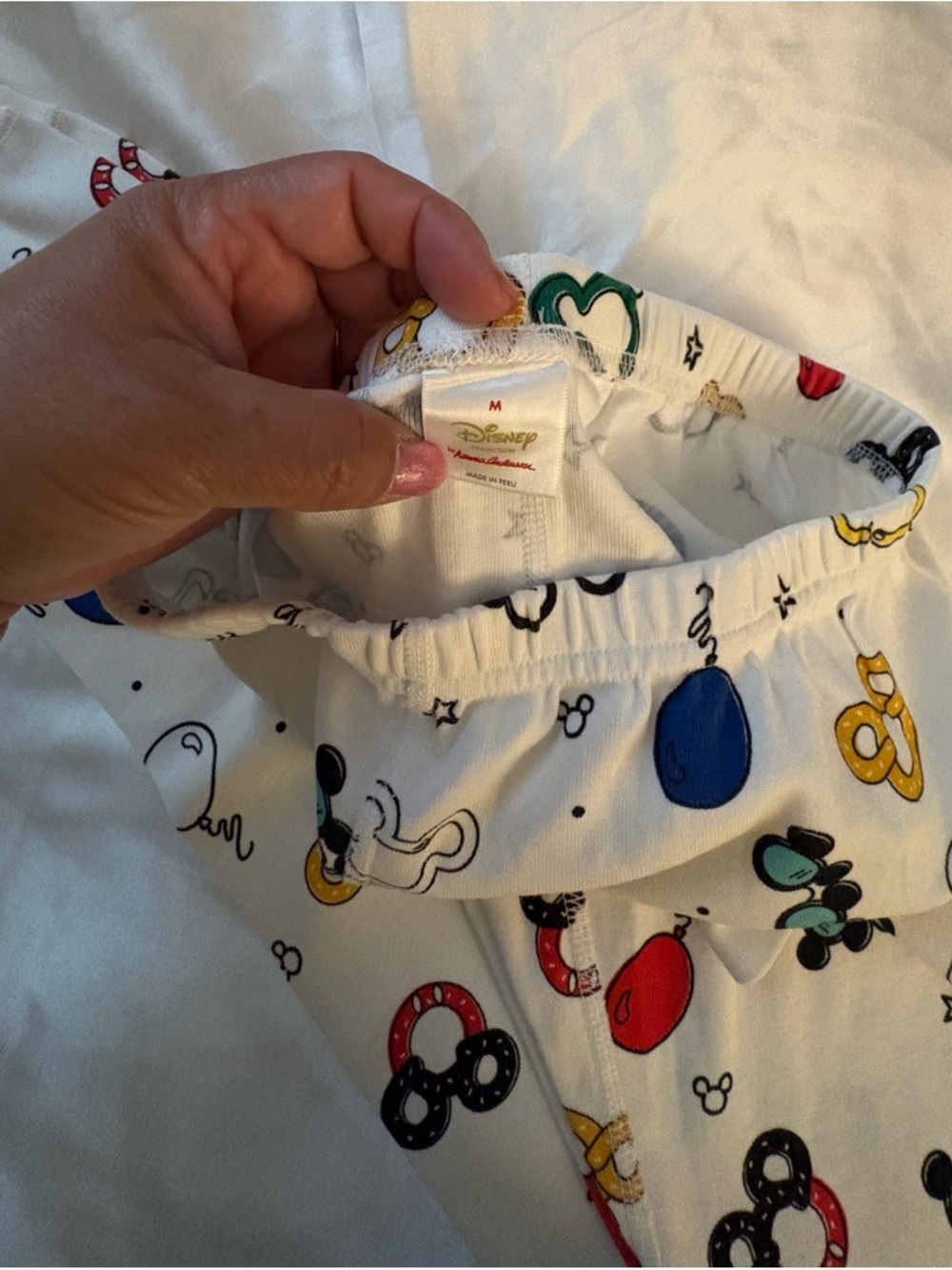 Hanna Andersson Adult Disney White Pajama Bottoms Mickey Mouse Accents.
